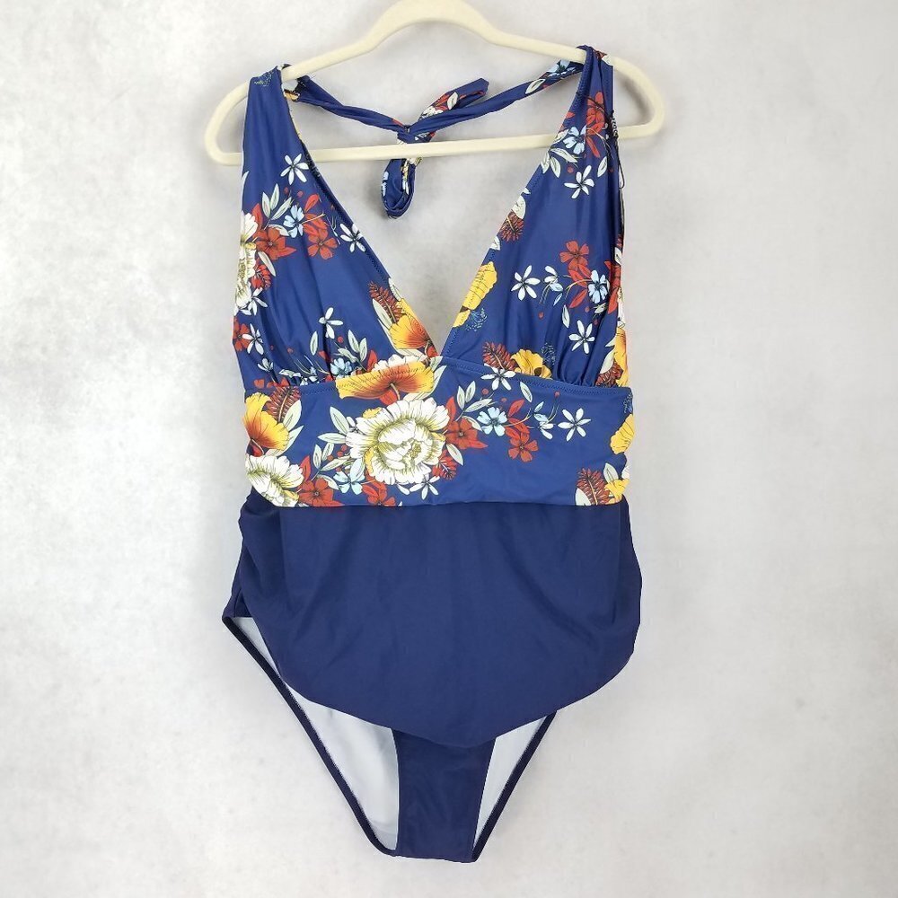 NEW Zaful Size 22 Floral One Piece Swimsuit Halter Neck Open back